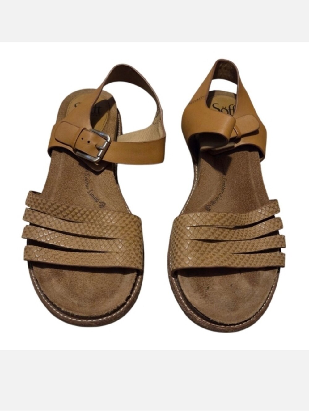 Women’s 9.5M Sofft Strappy Open Toe Tan Cork Brinda Sandals